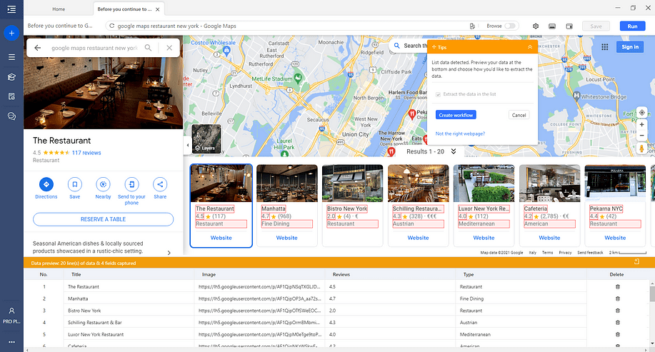 Extracting Title, Image, Reviews, and Type information from the restaurant page