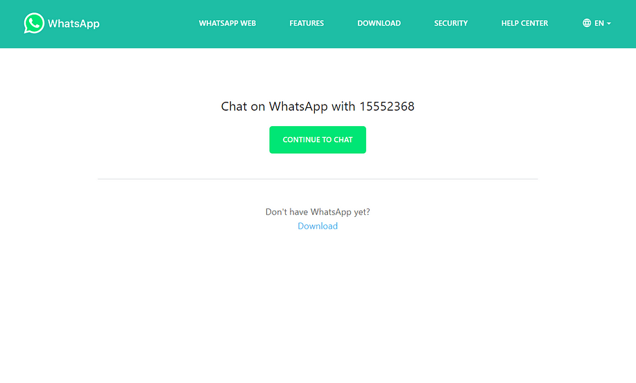 Default click-to-page WhatsApp webpage