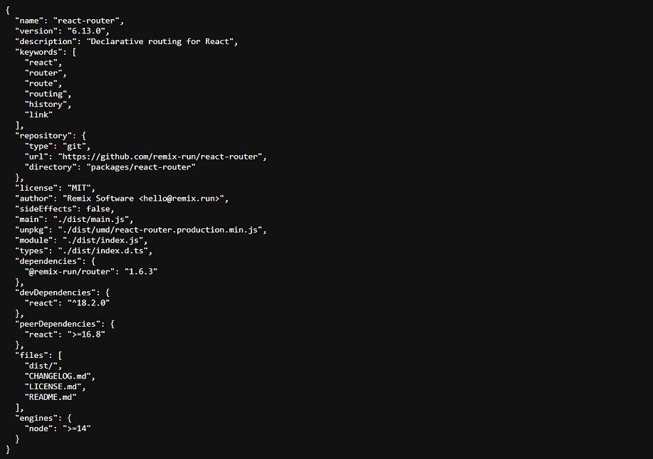 The package.json file of react-router at the time of writing.