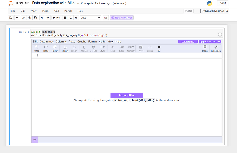 Importing data in Mitosheet