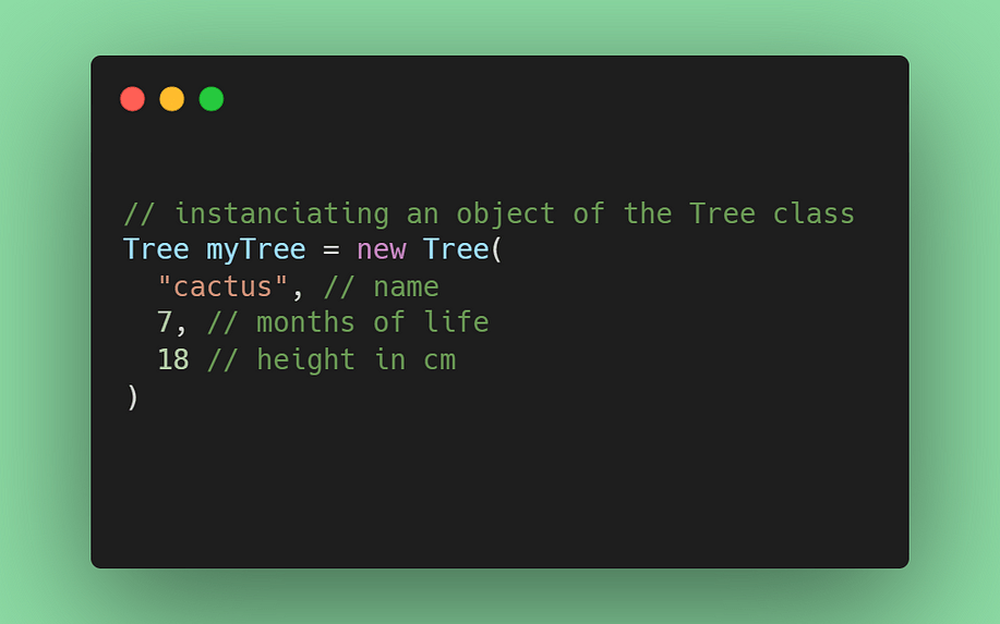 Creating an object of the Tree class