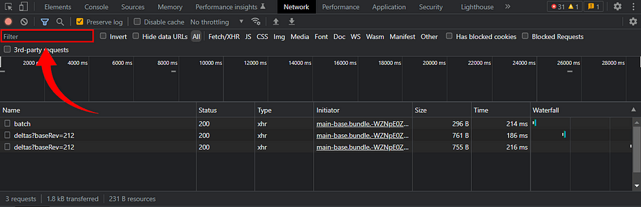 The input field in the Chrome DevTools Network panel