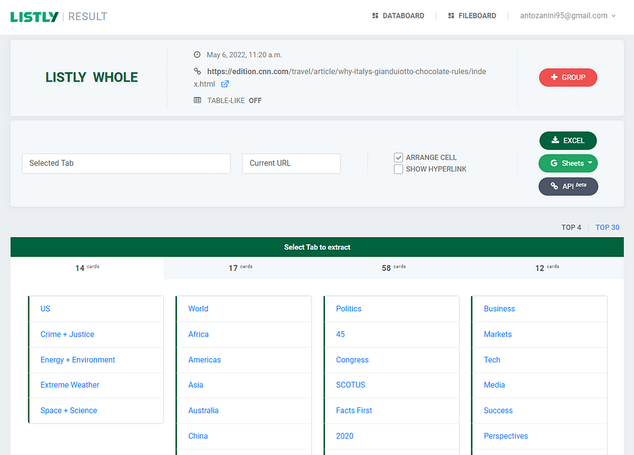 The Listly Databoard page