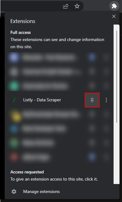 Pinning the Listly Chrome extension