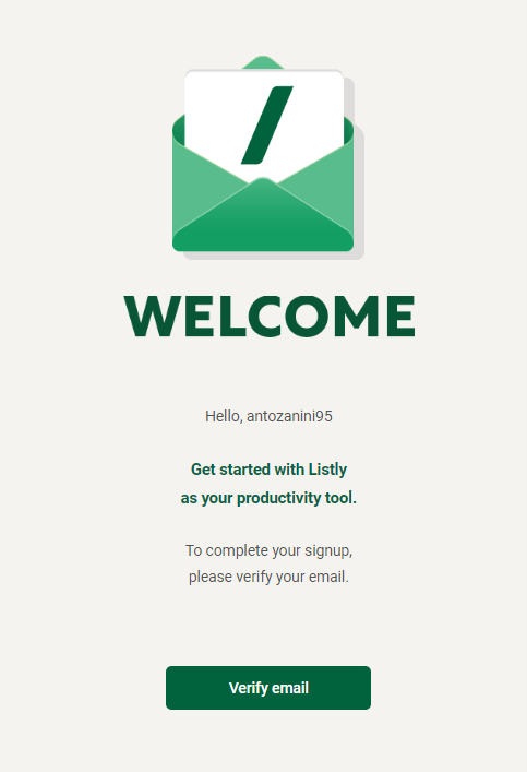 The Listly verification email
