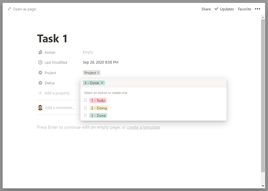 Defining the Status values