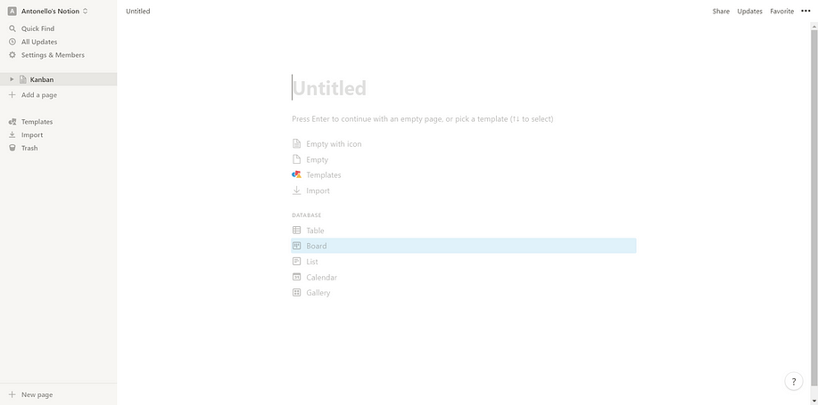 Select the Board option to initialize the template