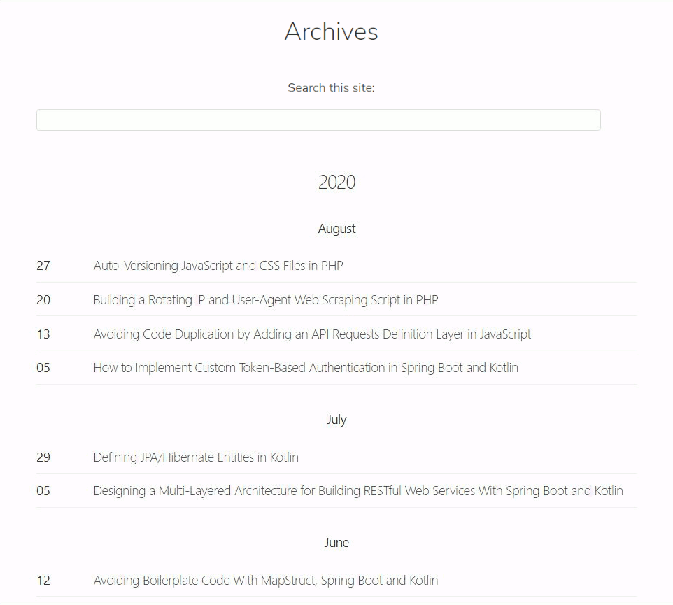 Our archives page inspired by Zen Habit Archives page