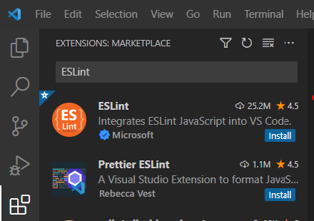The ESLint extension in the marketplace