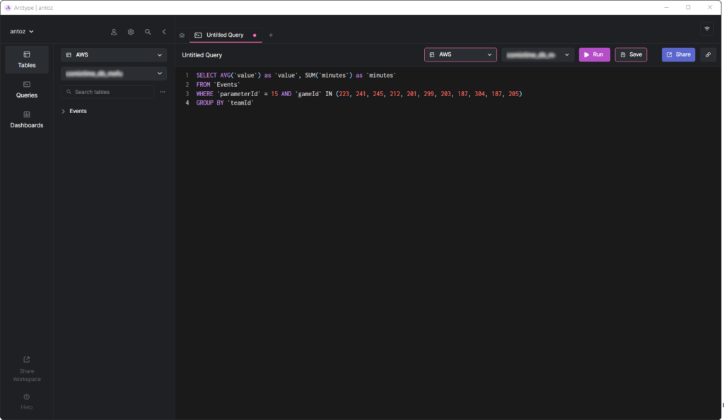 Executing the AVG query in a database client